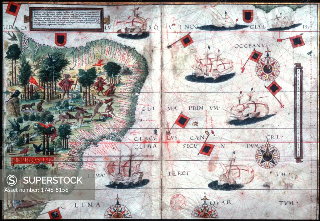 Map of Brazil by Pedro Reinel and Lopo Homen c1525.