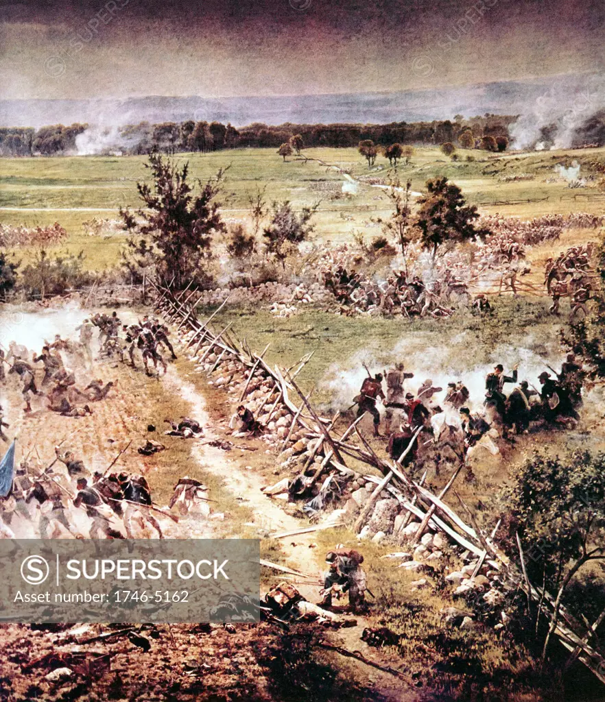 American Civil War - Battle of Gettysburg 1-3 July 1863. Heavy losses on both sides, 43,000 in all.