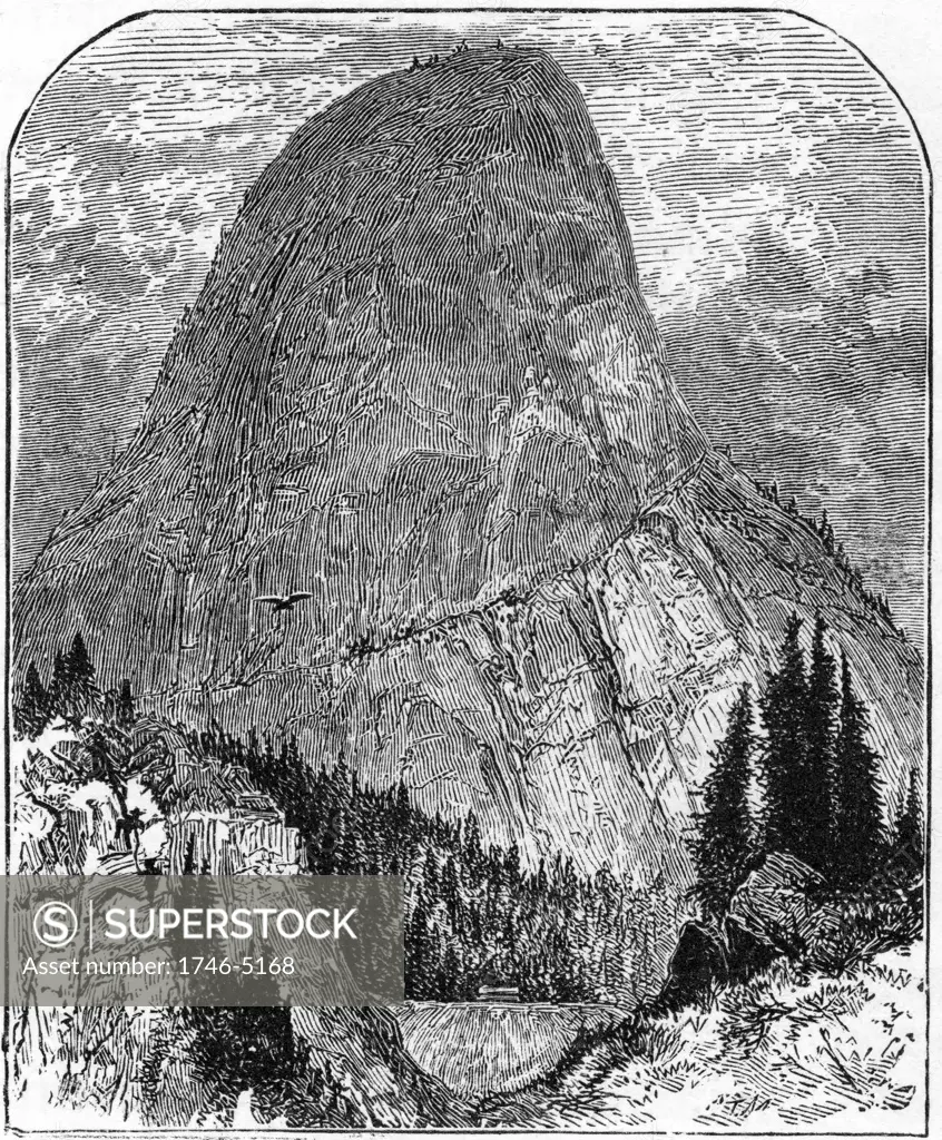 Yosemite Valley, California. Cap of Liberty, peak 4,000 ft high. Wood engraving c1875
