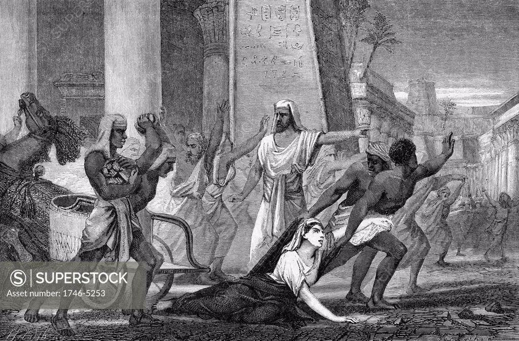 Hypatia (c370-415) mathematician and philosopher (Neoplatonist) murdered by followers of Cyril, Patriarch of Alexandria. Mid-19th century artist's reconstruction. Wood engraving.