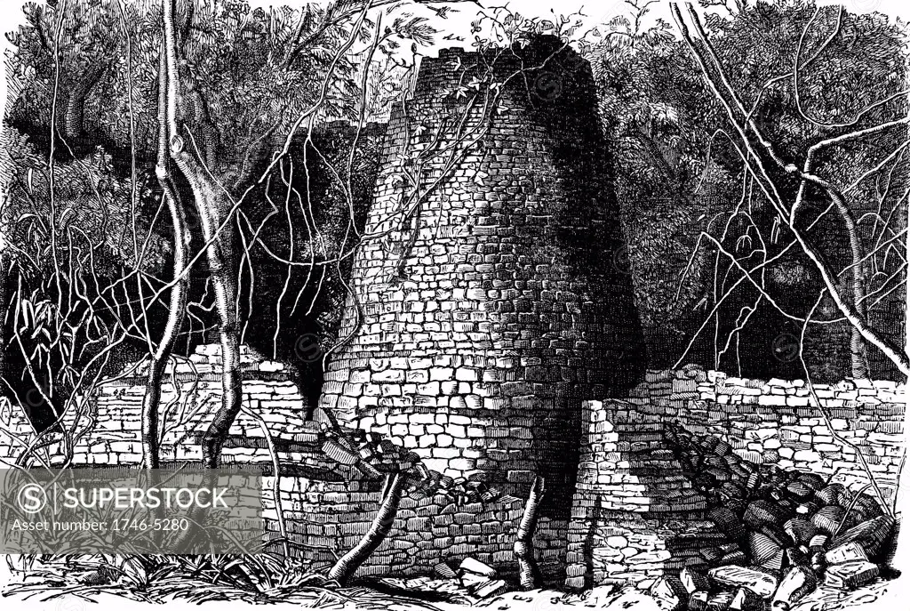 Great Zimbabwe, Africa. Ruins including massive round tower. From Proceedings of the Royal Geographical Society, London, 1892.