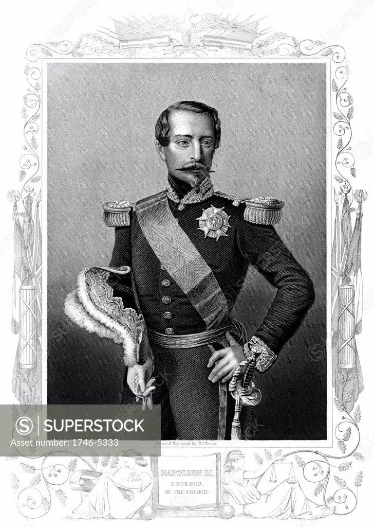Napoleon III (Louis-Napoleon) 1808-1873. Emperor of the French 1852-1870. Portrait engraving at the time of the Crimean War (1853-1856).