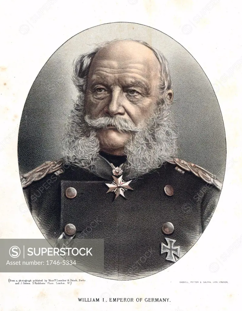 Wilhelm I, King of Prussia and Emperor of Germany (1797-1888) Tinted lithograph c1880