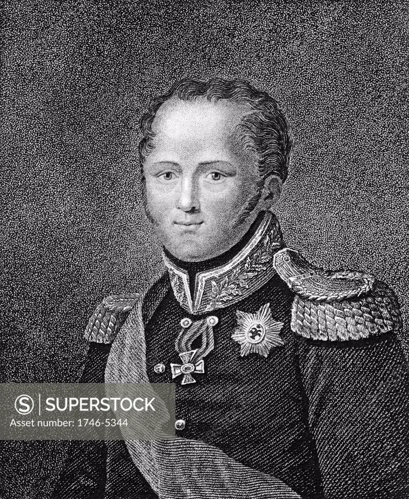 Alexander I (1777-1825) Tsar of Russia from 1801. Stipple engraving from a miniature. Published London 1817.