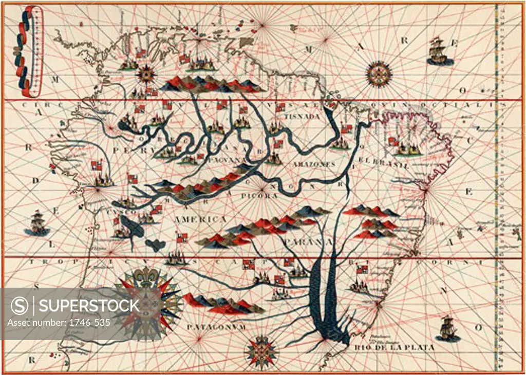 Amazon and the River Plate. From a Spanish map of South America 1582