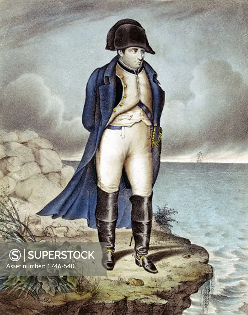Napoleon I (Napoleon Bonaparte) 1769-1821. Napoleon in exile. Contemporary aquatint