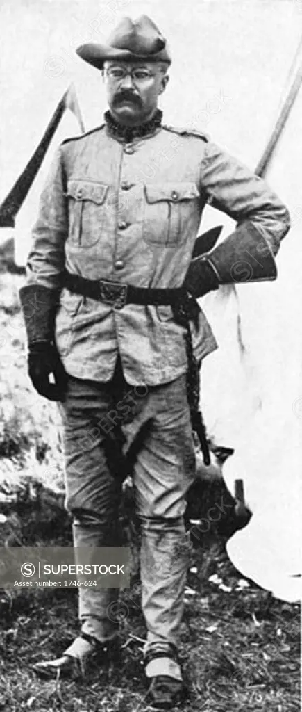 Theodore Roosevelt, (1858-1919), in 1898 as commander of 'Roosevelt's Roughriders' in Cuban War, President of USA, 1901-1912