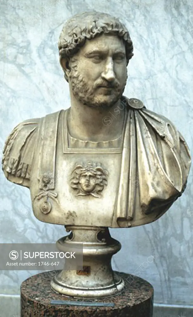 Hadrian: Publius Aelius Hadrianus (76-138) Roman emperor from 117. Founder of Adrianopolis. Portrait bust 