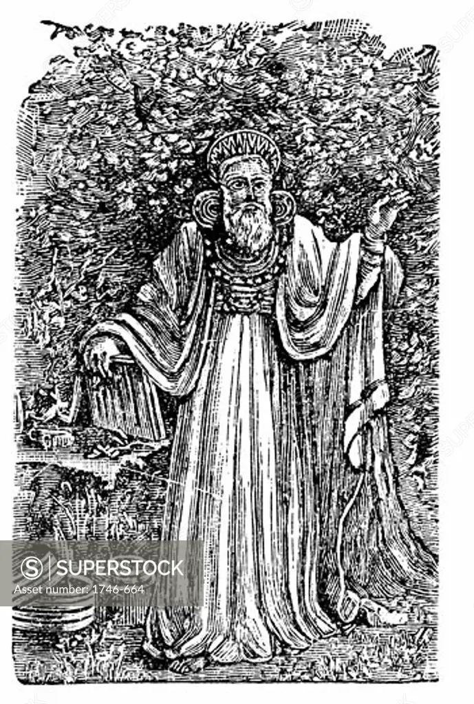 Ancient British Arch-Druid wearing the Breastplate of Judgement. Wood engraving c1900