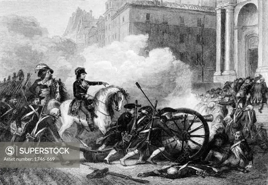 French Revolution: Napoleon helping to defeat counter-revolutionaries in Paris. October 5, 1765, Engraving