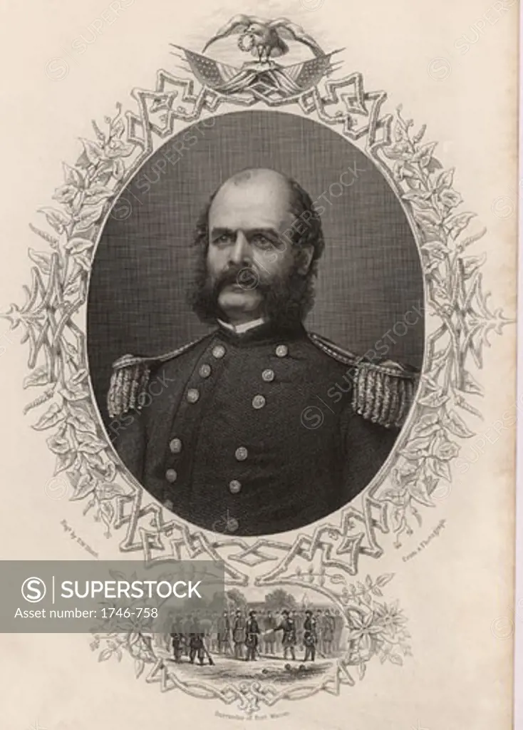 General Ambrose E. Burnside (1824-1881) Union Army Commander During The American Civil War Engraving