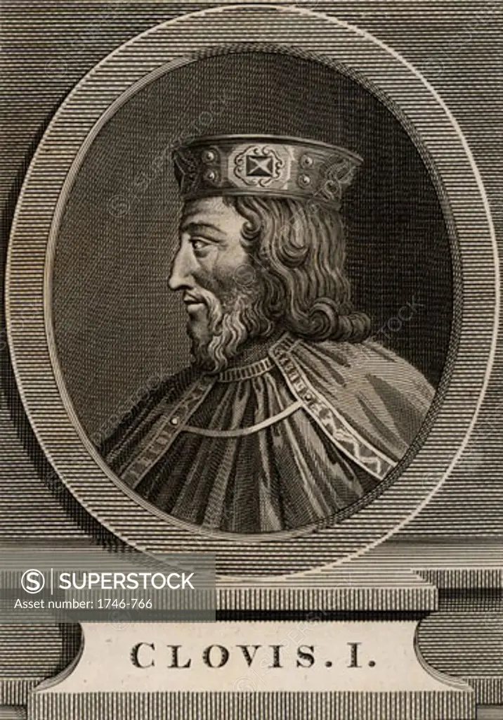 Clovis I (465-511), Merovingian ruler of the Franks, Copperplate engraving