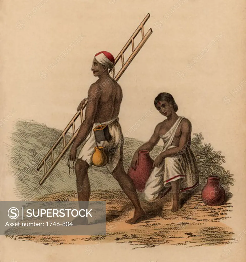 Milk-sourer and his wife in India, Hand-coloured engraving published Rudolph Ackermann, London, 1822
