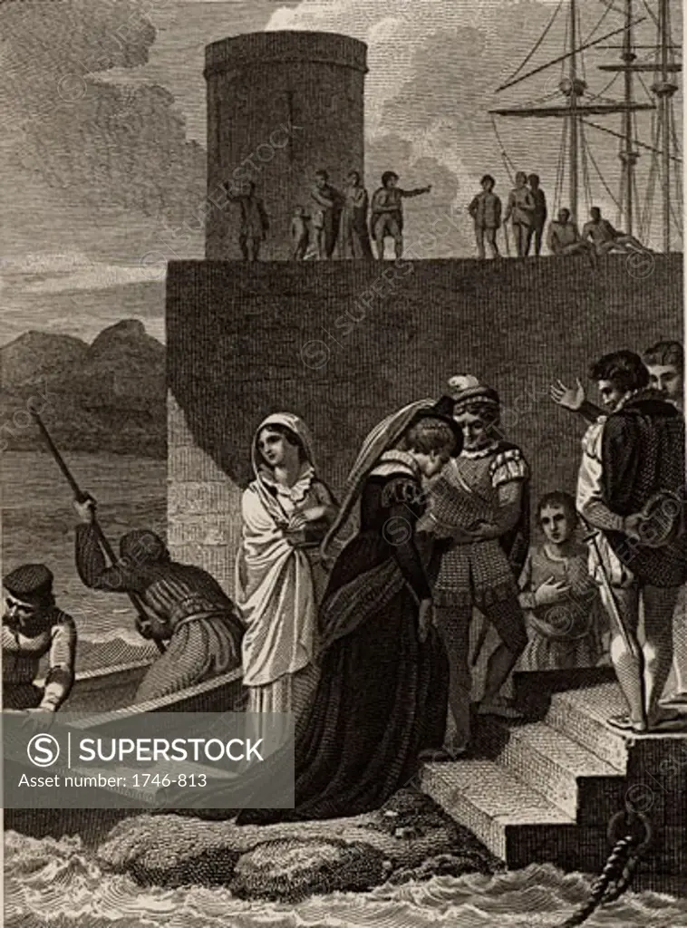Mary, Queen of Scots (1542-1587) landing in England in May 1567 From "The Imperial History of England" by Theophilus Camden (London, 1832) Engraving