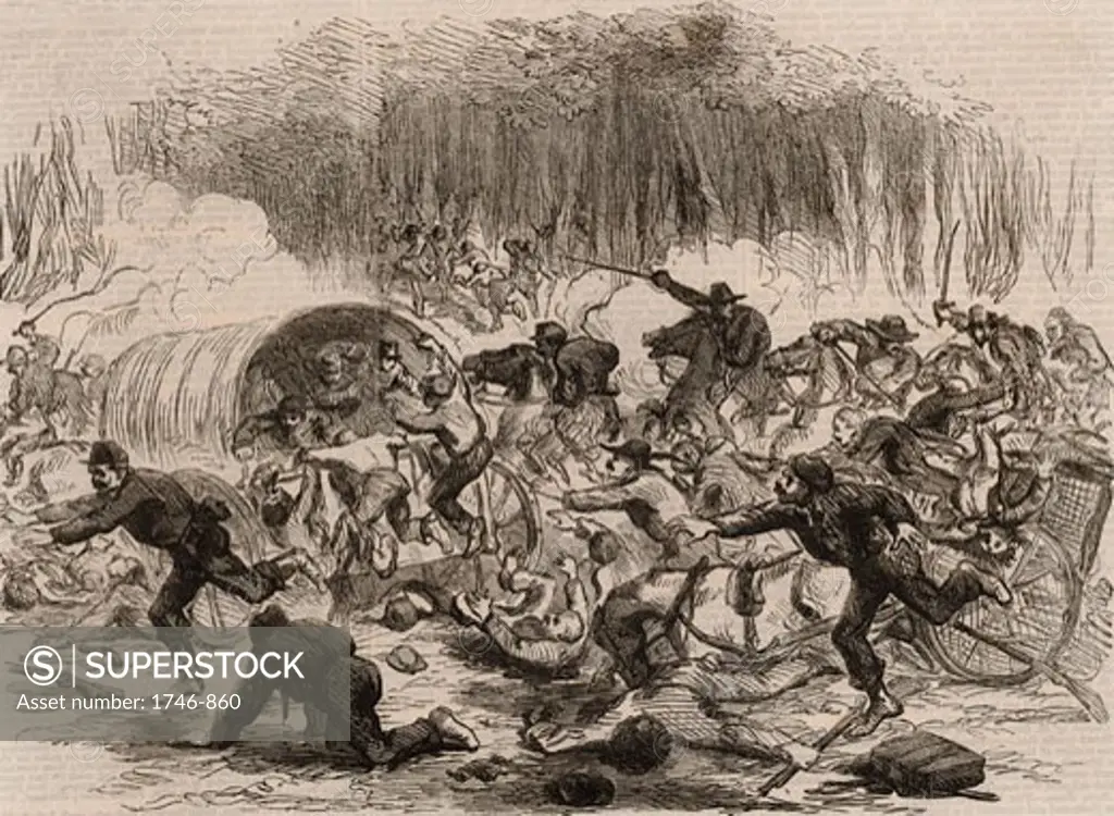 The Stampede from Bull Run, July 21, 1861 during American Civil War From "The Illustrated London News" (London, August 17, 1861) Frank Vizetelly (1830-1883 English) Engraving