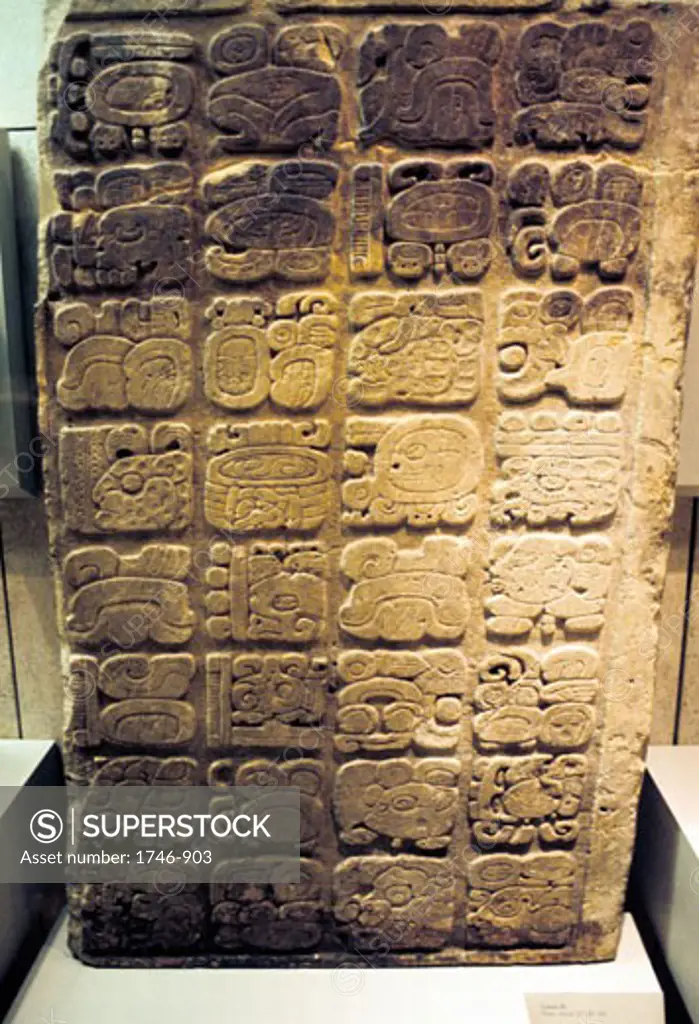 Mayan lintel listing the nine generations of rulers at Yaxchilan. 450-550 AD