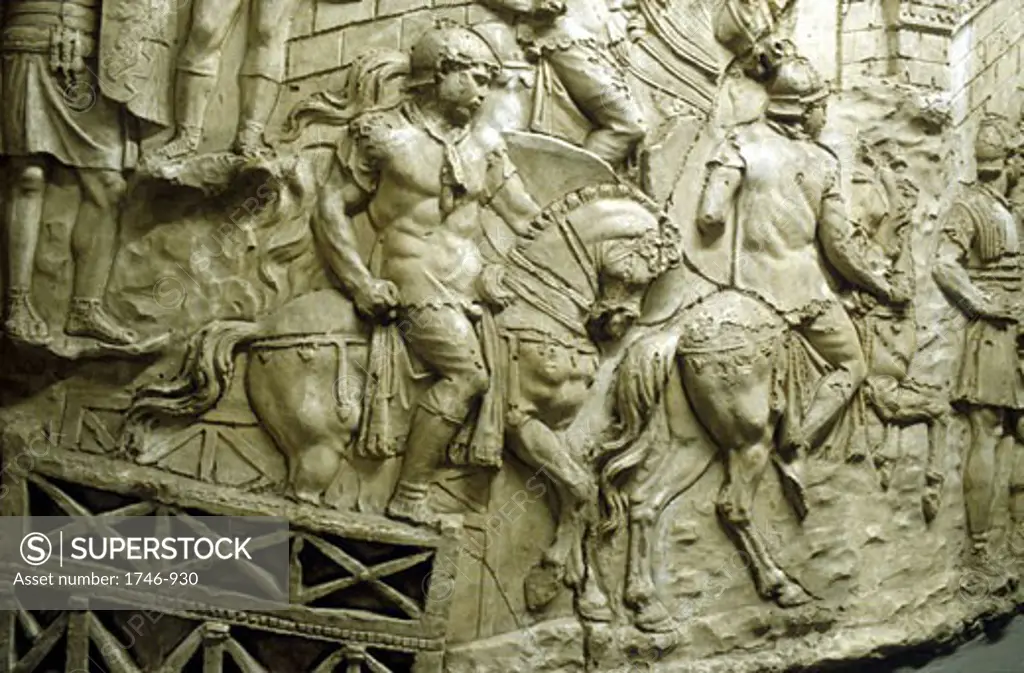 Roman cavalry crossing a wooden bridge: from Trajan's column
