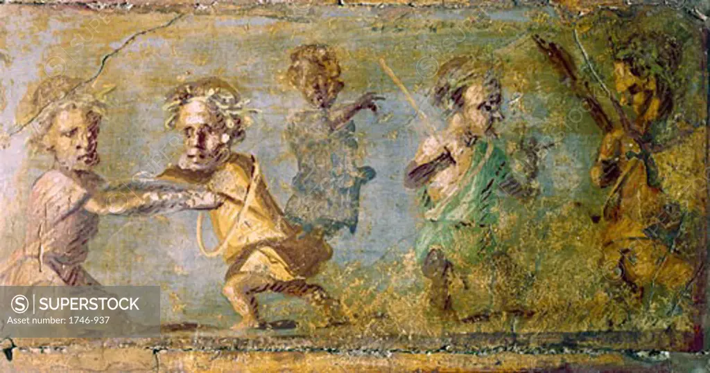 The Hunt of the Dwarfs. Pompeii Fresco. National Museum, Naples