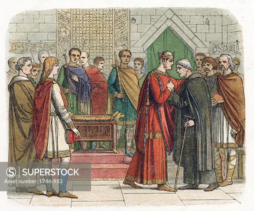 William I, The Conqueror (1027-87) King of England from 1066, William receiving the English leaders c1067, Colour printed wood engraving