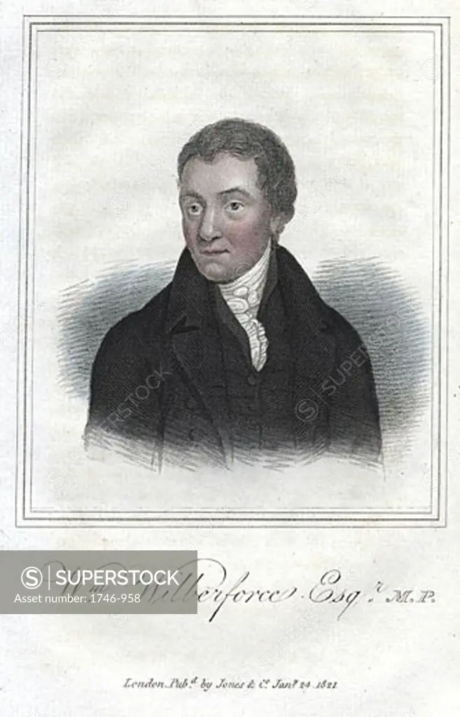 William Wilberforce (1759-1833) English philanthropist, Evengelical Christian and campaigner for abolition of slavery, Hand-coloured engraving 1821