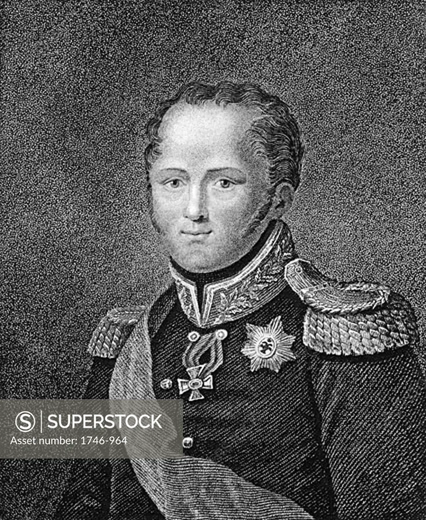 Alexander I (1777-1825) Tsar of Russia from 1801. Stipple engraving from a miniature. Published London 1817