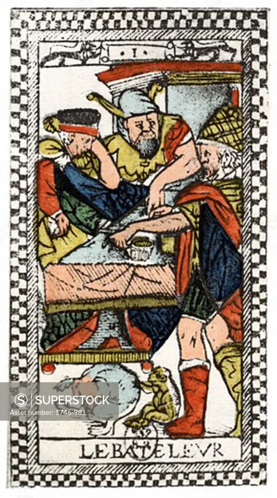 Tarot card. The Juggler or Mountebank. Parisian Tarot 1500. Tarot pack of 22 cards was used in fortune telling