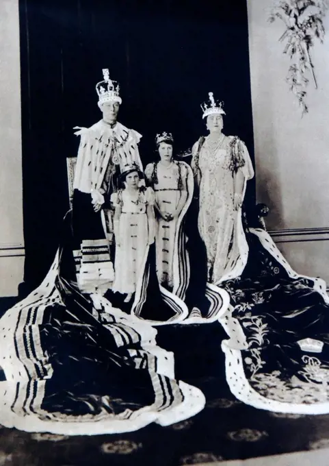 The Coronation of King George VI and Queen Elizabeth - and the two princesses in Coronation Robes, 12th May 1937.