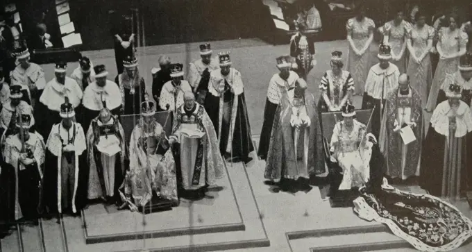 Photograph of Queen Elizabeth The Queen Mother (1900-2002) and King George VI (1895-1952) immediately after the Queen's Coronation. Dated 1937