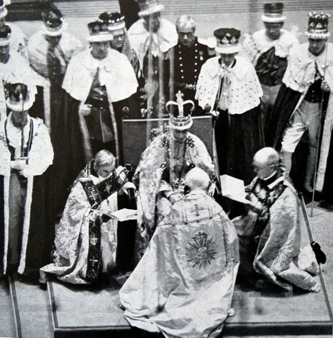 Photograph of King George VI (1895-1952) immediately after the Queen's Coronation. Dated 1937