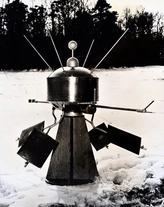 Photograph of a model of satellite U.K.1 which launched into space in 1962. Dated 20th century
