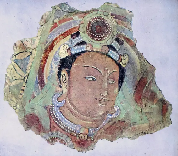 Fragment of Parinirvana scene, discovered at the Kizil Caves (Qizil Caves); Buddhist rock-cut caves located near Kizil Township, Xinjiang, China. 1st half 7th c. Wall painting