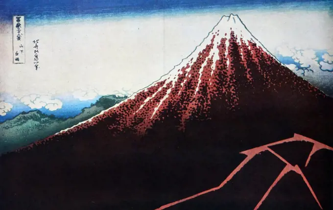 Hokusai Shower Below the Summit (Sanka hakuu), from the series 'Thirty-Six Views of Mount Fuji (Fugaku sanjurokkei)', c. 1830ñ33