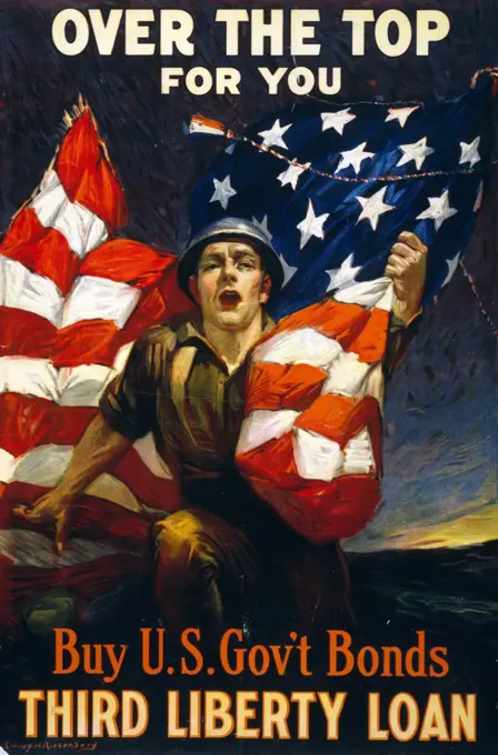 Over the top for you - Buy U.S. gov't bonds, Third Liberty Loan. 1918 American World War one propaganda poster by Sidney H. Riesenberg