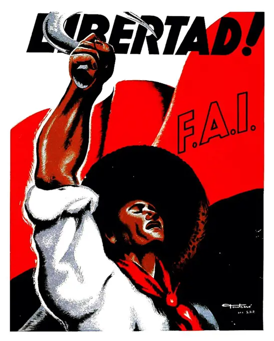 Spanish Civil War republican propaganda poster depicting farm labourer