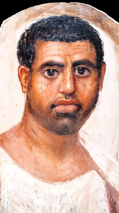 Roman-Egyptian, encaustic mummy portrait of a young man from Hawara, Egypt 300 AD