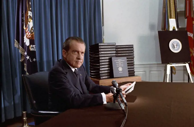 Colour photograph of President Richard Nixon (1913-1994) 37th President of the United States. Dated 1974