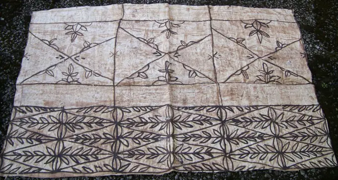 Painted Tapa, or Ngatu, from Tonga in the South Pacific. Tapa cloth is made from the inner bark of the mulberrytree (hiapo) and is used on ceremonial occasions.