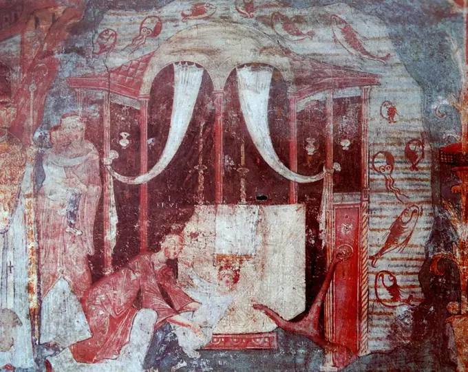 Mural titled 'The Miracle of the Underwater Tomb of St. Clement'. Dated 11th century
