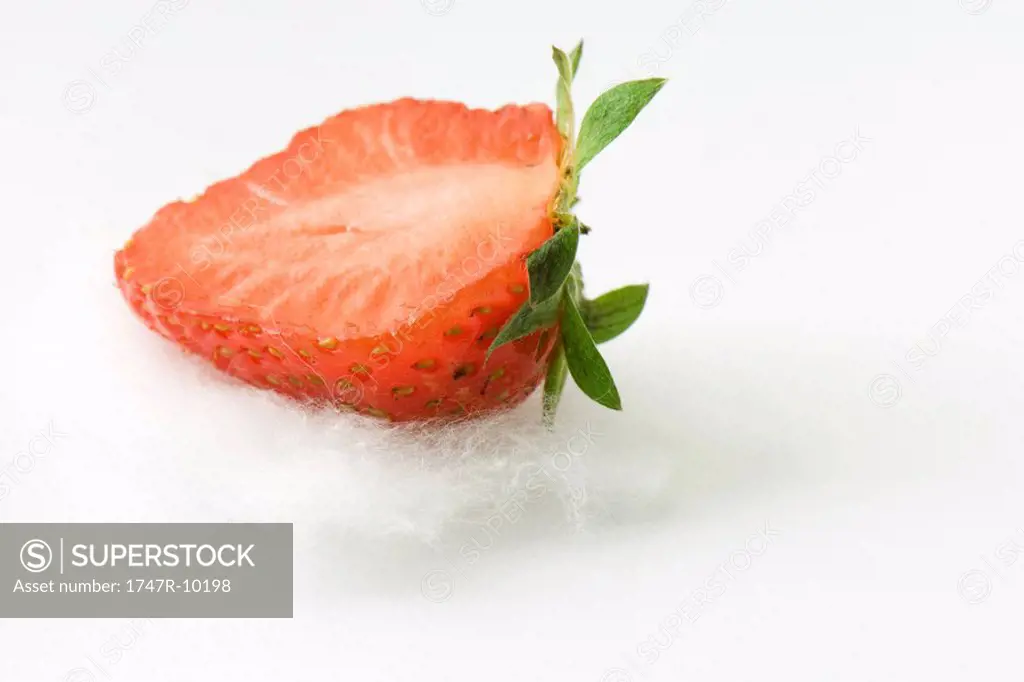 Fresh strawberry half on cotton, close-up