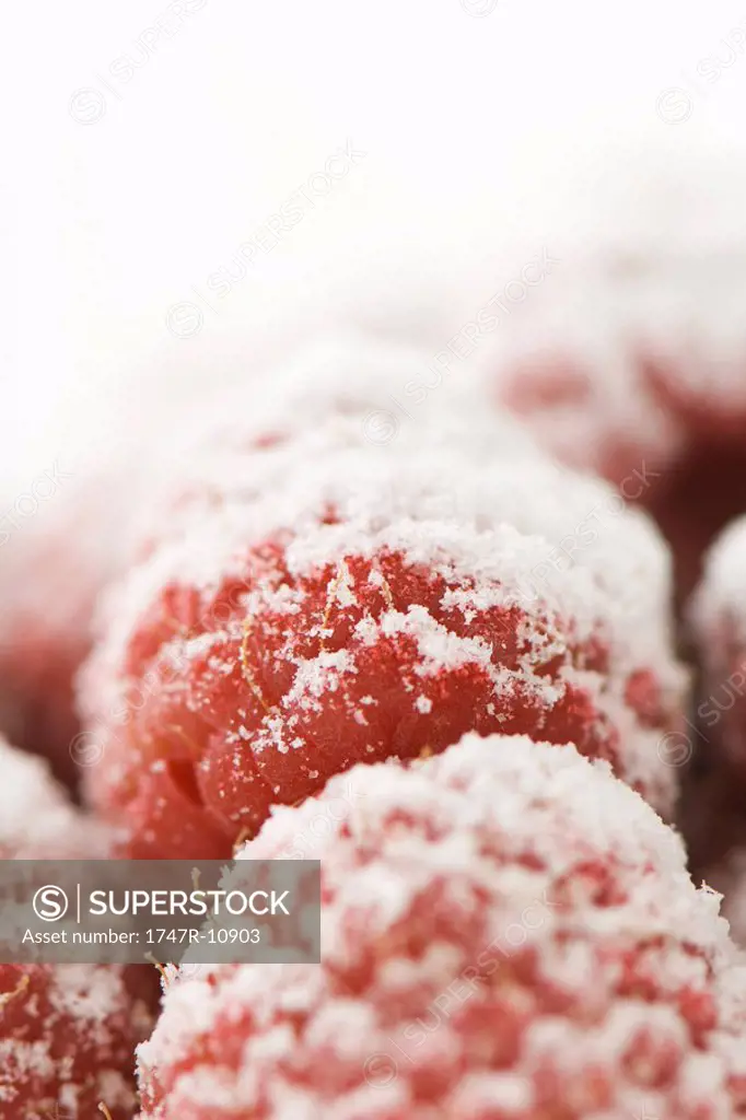 Raspberries covered in sugar, close-up