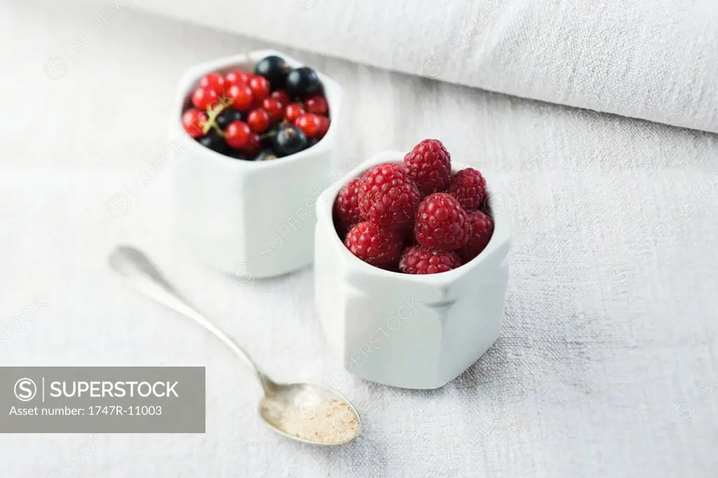Berries in jars, spoonful of sugar