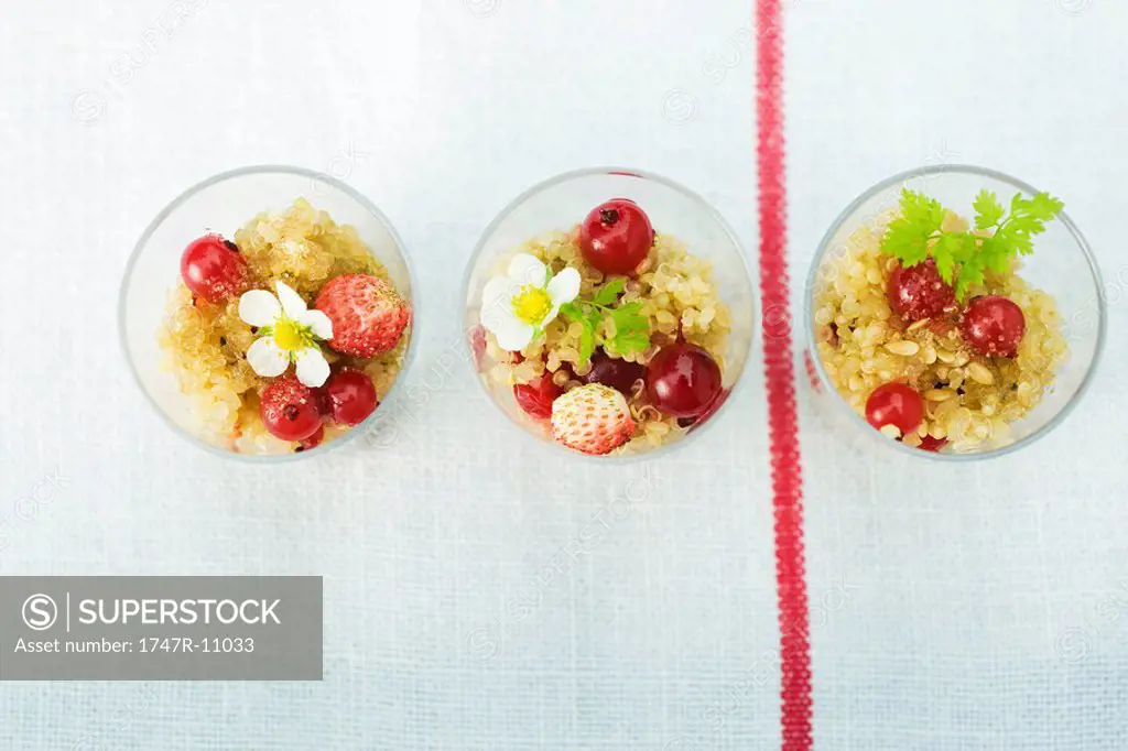 Bowls of quinoa and fruit
