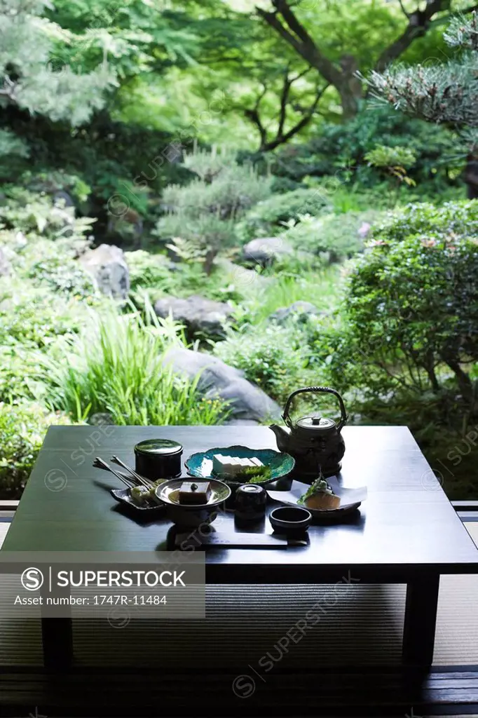 Table set with traditional Japanese meal