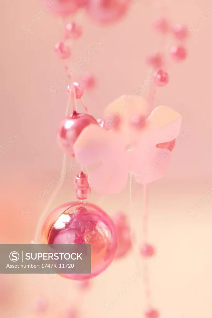Pink decorative garland, extreme close-up
