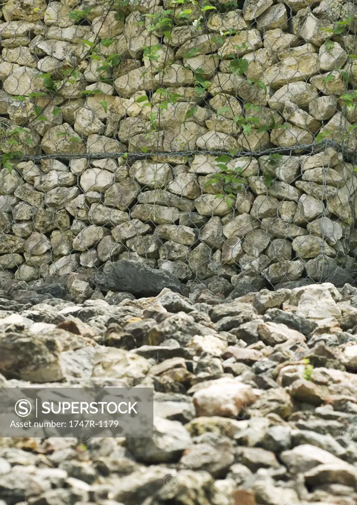 Stone wall and stone covered ground