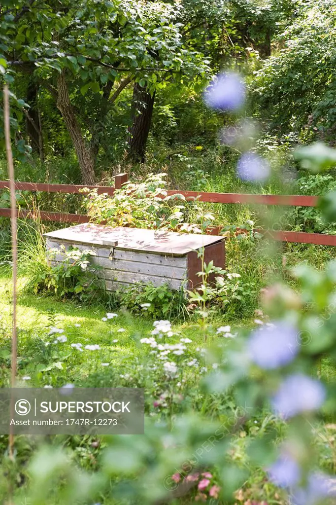 Locked storage crate in garden