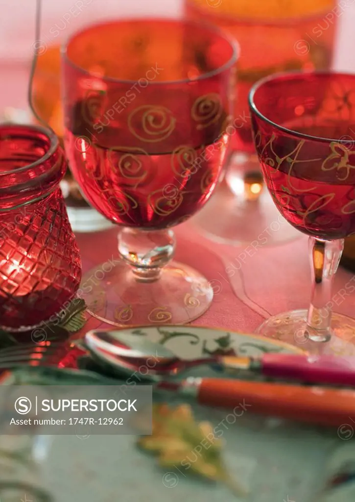 Decorative glasses on table
