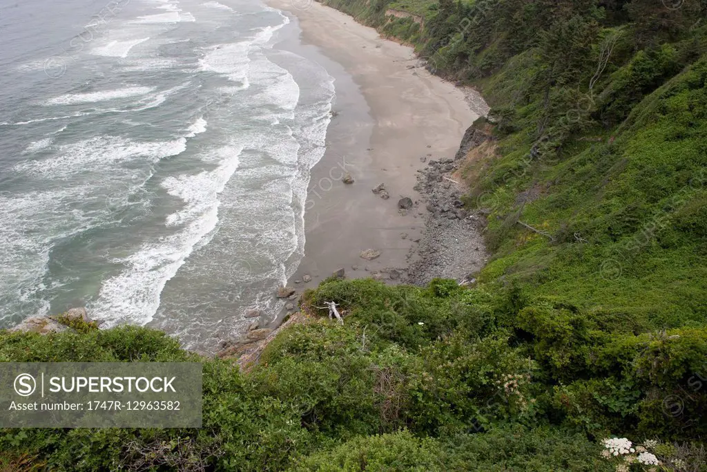 Steep cliffs and beach in Redwood National Park, California, USA