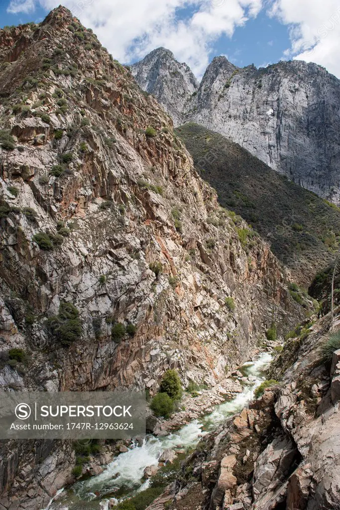 Mountain stream coursing through rocky landscape, Kings Canyon National Park, California, USA