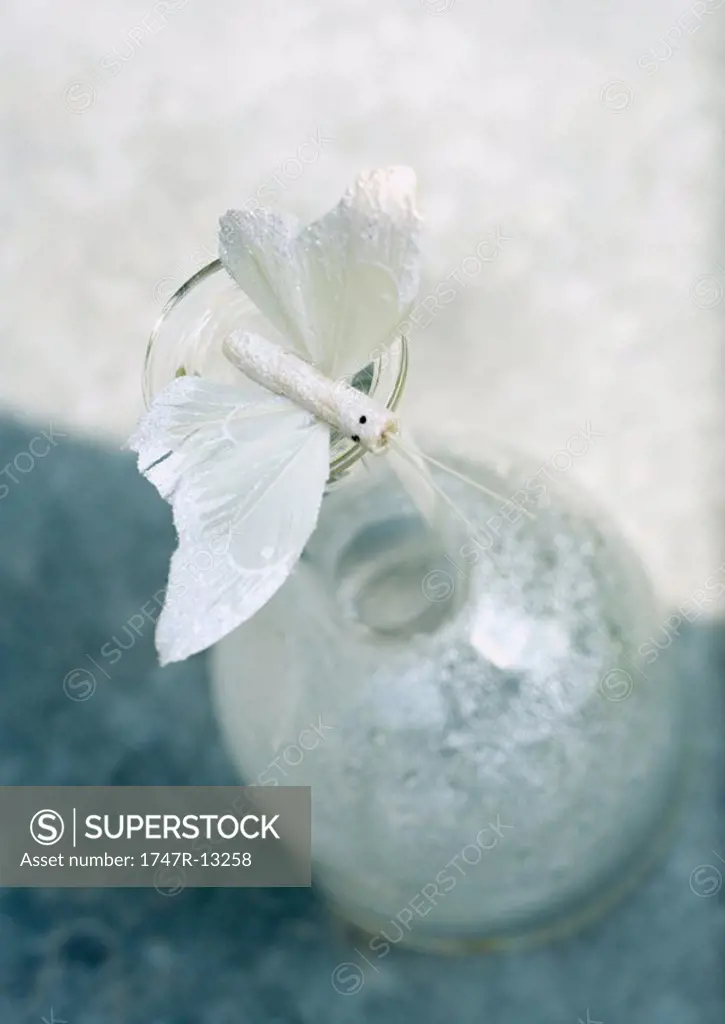 Fake butterfly balancing on bottle